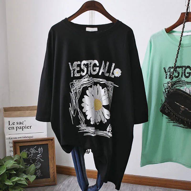 

Street T-shirt Fashion 2020 Summer Daisy Letter Short Sleeve Oversized Cotton T Shirt Female Loose Lazy Wind Long T-shirt Unisex