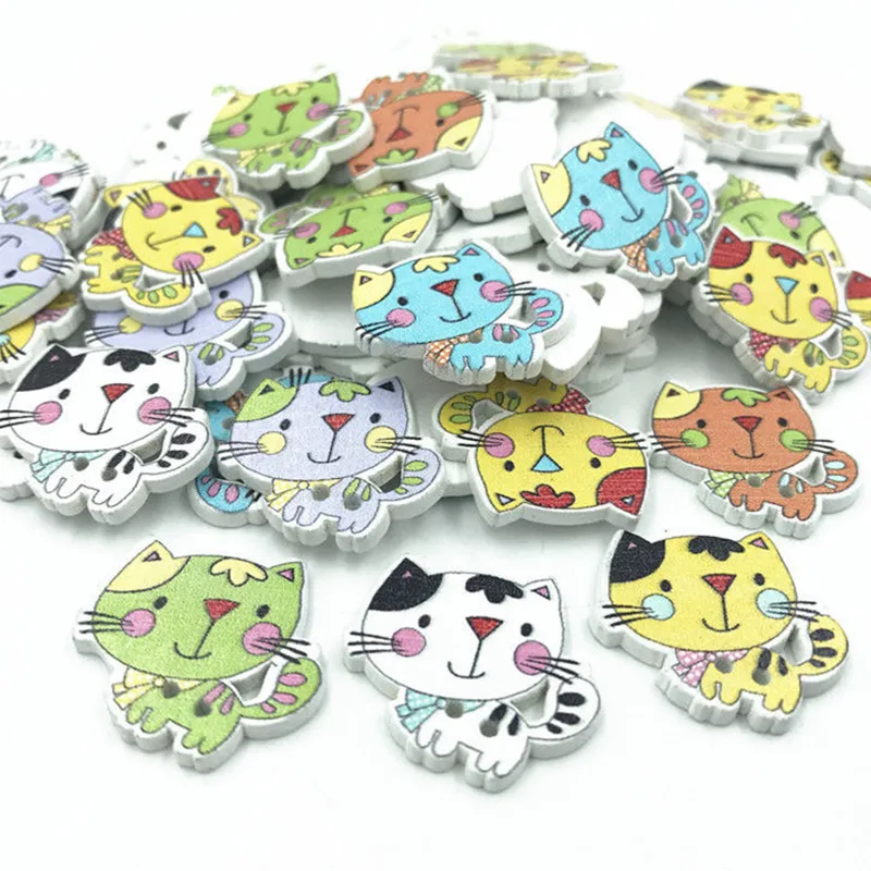 DIY 100pcs Wooden Cartoon пуговицы кошки пошив скрапбукинга поделки accessories 24mm|Пуговицы| |