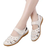 new brand mother womens female ladies genuine leather white shoes sandals hook loop summer cool beach hollow soft nurse shoes
