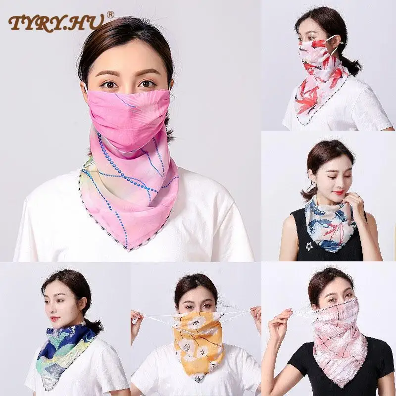 

2020 Fashion Summer Outdoor Sunscreen Facemask Scarf print Dust-proof Mask Multi-function Lugs Scarf Chiffon Outdoor riding mask
