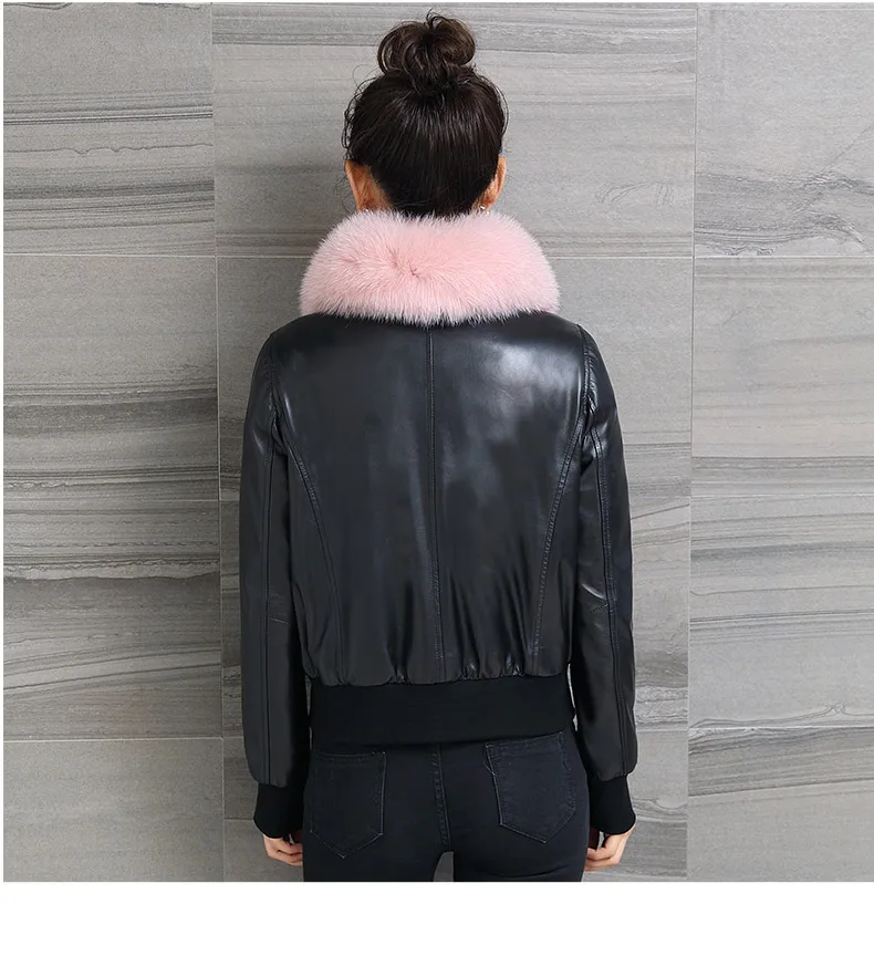 2021 fashion women motorcycle and biker short coat genuine sheepskin leather large fox fur collar cotton padded plus size xxxl