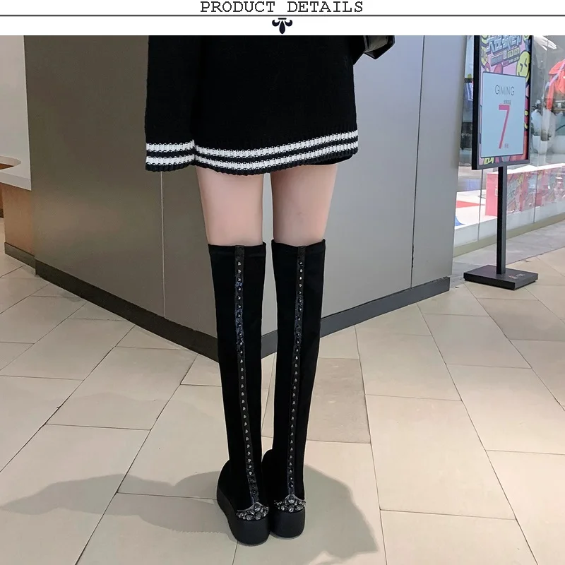 ZVQ winter newest fashion over knee boots outside comfortable high heels platform crystal kid suede women shoes drop shipping