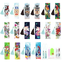 2pcs set diy 5d diamond painting bookmarks pu diamond mosaic embroidery cross stitch kit gift butterfly unicorn bookmark