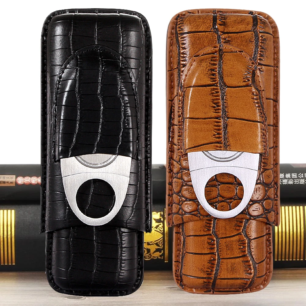 

Кожаный чехол GALINER для сигар, портативный держатель с 2 трубками, дорожный хьюмидор, для Cohiba с резаком для сигар и подарочной коробкой