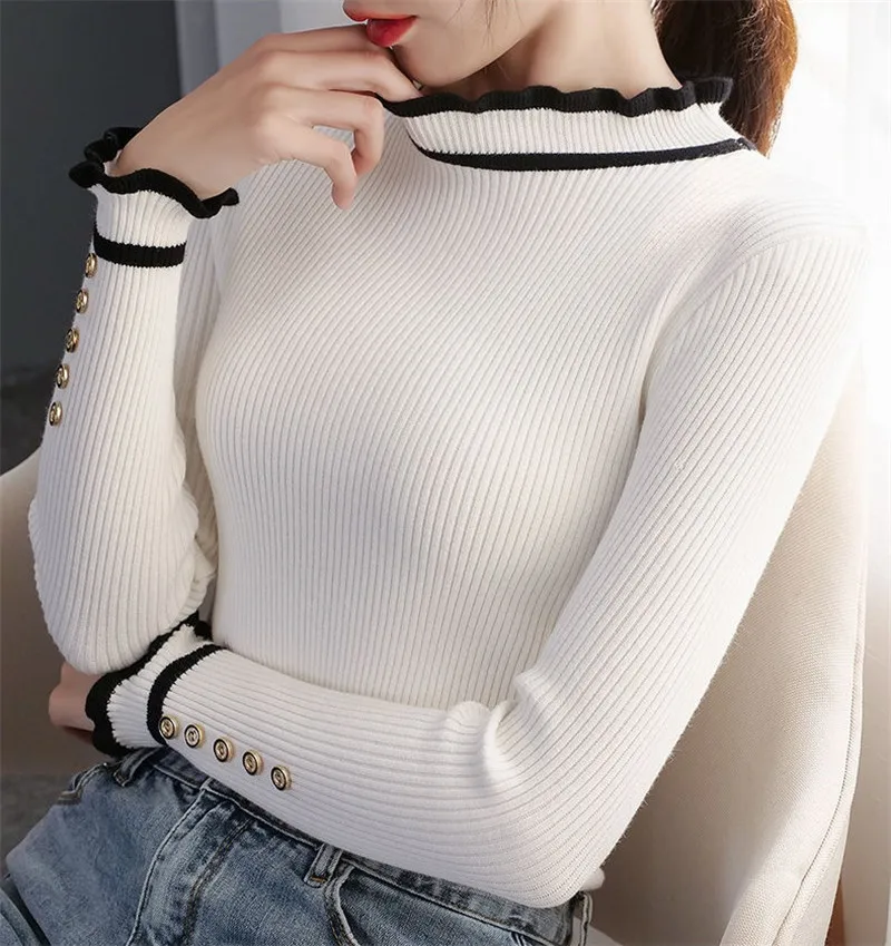 

2020 Winter New Knitting Women Sweaters And Pullovers Jumper Long Sleeve Turtleneck Slim Casual Ladies Knitted Sweater P686