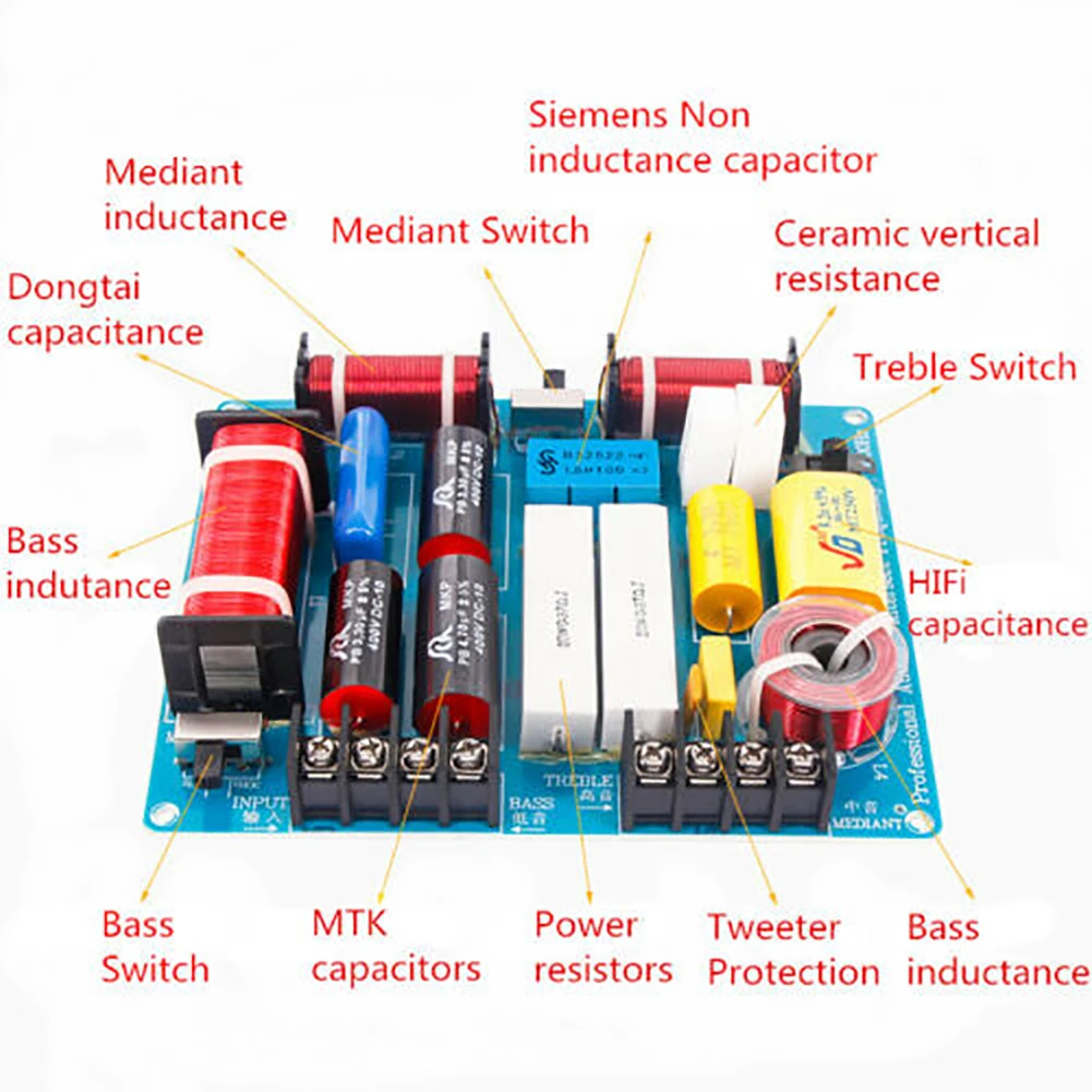 

HiFi 350W Treble MID Bass Frequency Divider KTV For Speaker Accessories DIY Tool Home 3-Way Professional Replacement Adjustable