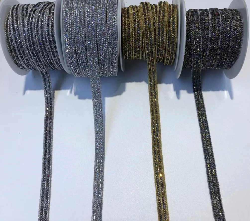 

Hotfix Rock Diamond Crystal Ribbon Trimming 1Yard/Lot 8mm Width Rhinestone Chain Tape Fabric Applique Banding for Accessories