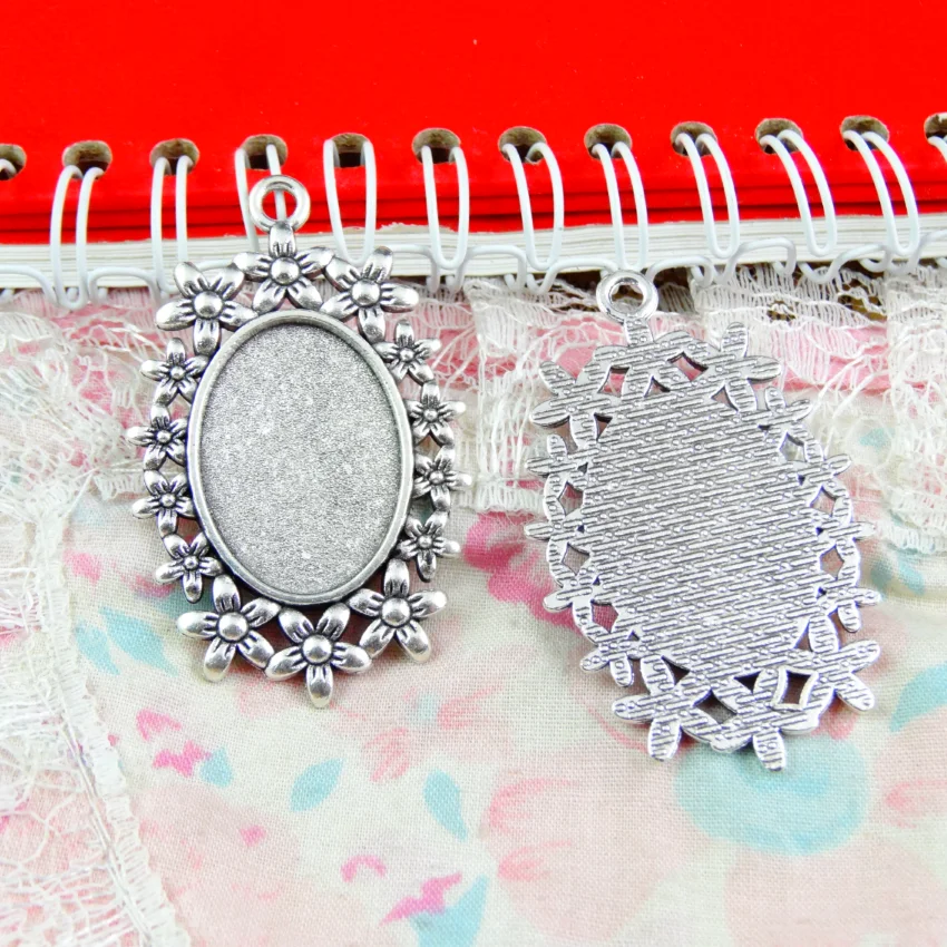 10 шт. античные бронзовые посеребренные овальные основа для кабошона 18 х25 мм |