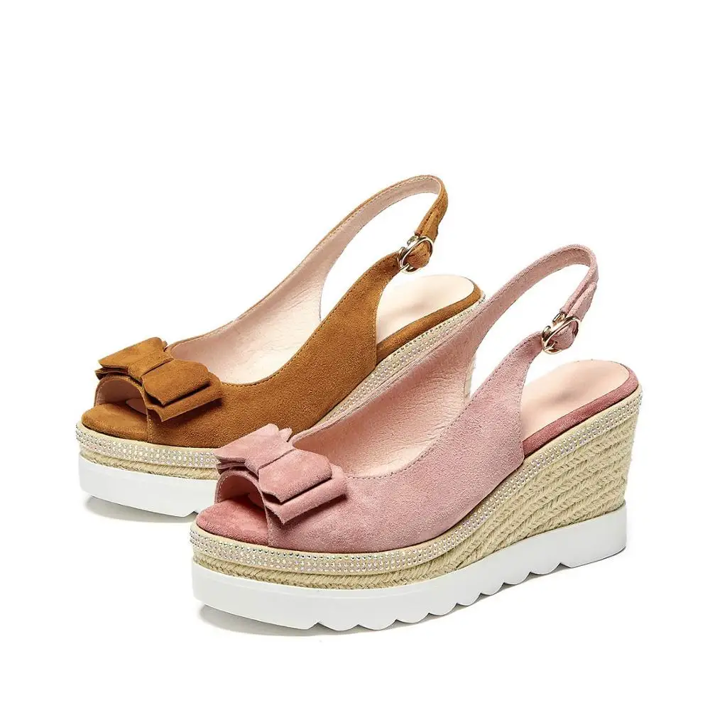 Lenkisen/Новинка Соломенные босоножки из овечьей замши с открытым носком на толстой