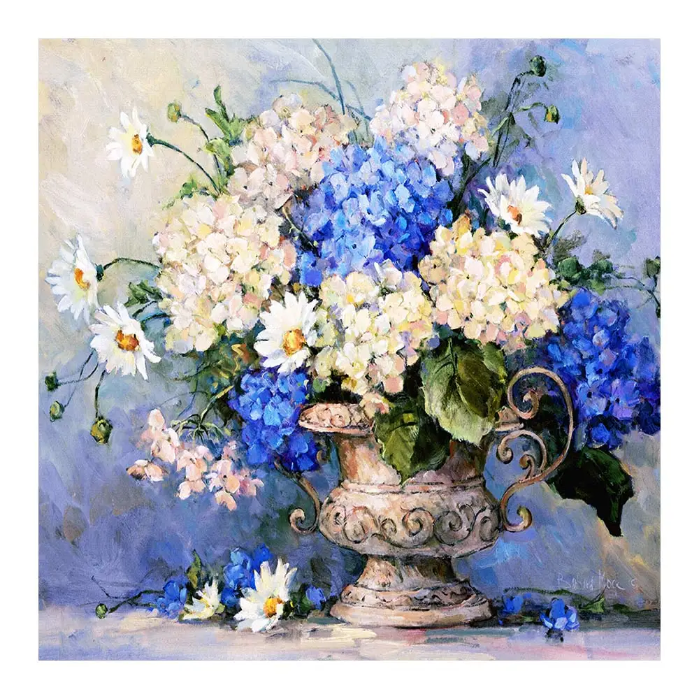 Синий и белый цветок шар Алмазная Картина масло Цветочная Ваза Круглая полная