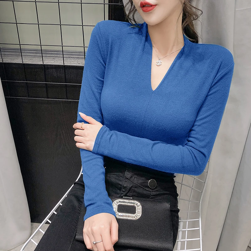 

Chikichi 2021 весна-осень новый стиль Европейская и американская мода V-образный вырез однотонная женская рубашка с длинным рукавом