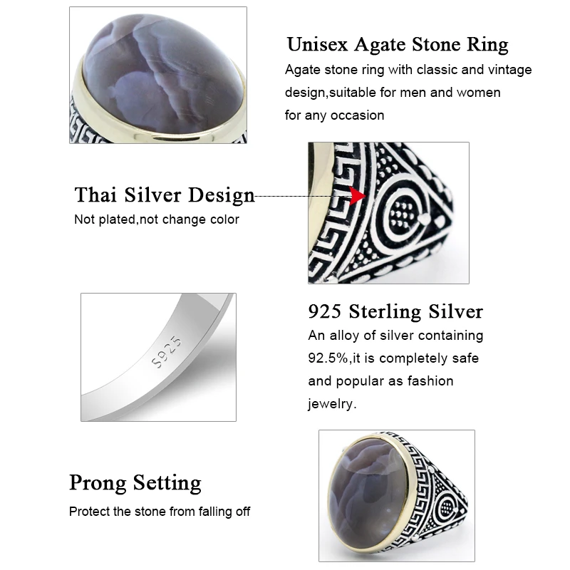 Мужское кольцо с агатом для мужа подарок 925 пробы серебро овального кольца из