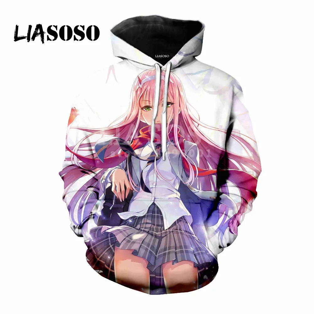 

LIASOSO 3D Print Women Men Darling in the Franxx Sexy Pretty Figure Zero Two Hooded Hoodies Sweatshirts Pullover Harajuku HipHop