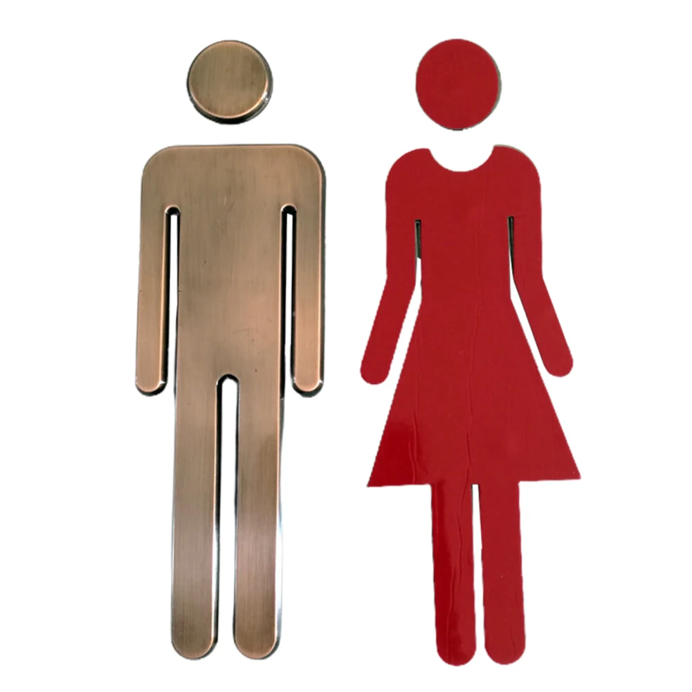 Restroom Washroom Signage WC Decals Adhesive Backed Acrylic Toilet Symbol Decoration Home Gold Bronze ABS Plastic Silver Office |