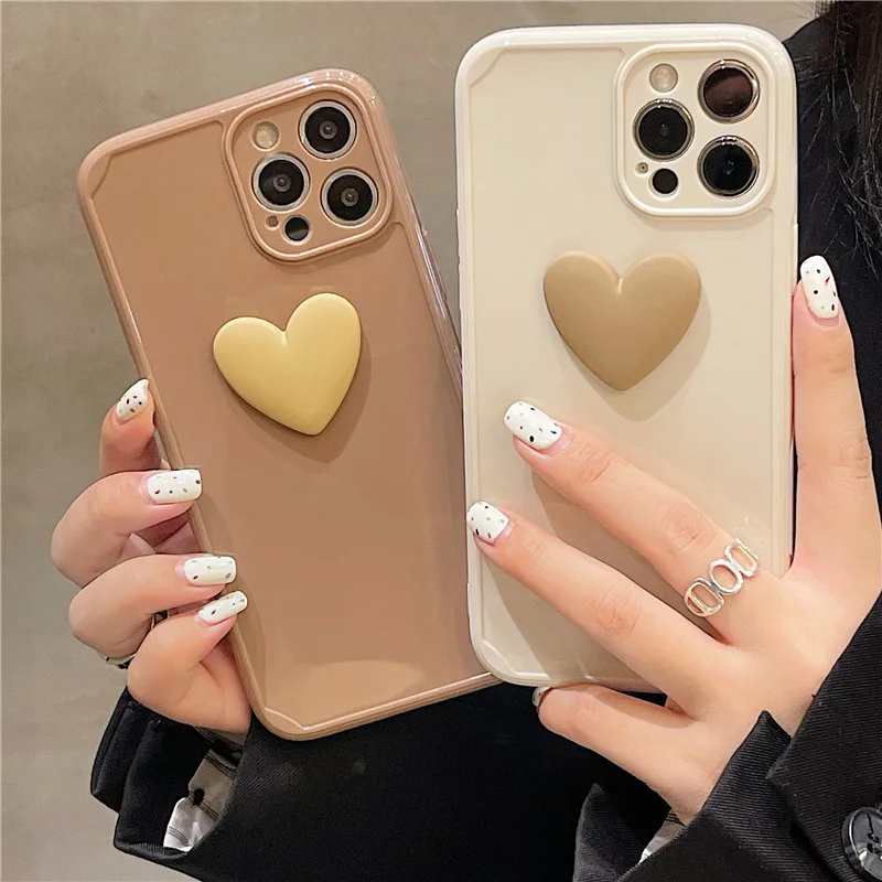 

3D Cartoon Love Heart Phone Case For iPhone 12 Mini 11 Pro XS Max X XR 7 8 Plus Shockpfoof Soft Protection Back Cover