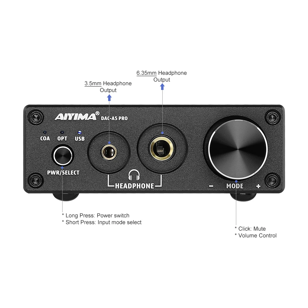 AIYIMA A5 PRO усилитель для наушников USB DAC 24 бит 192 кГц HIFI декодер аудиоинтерфейс