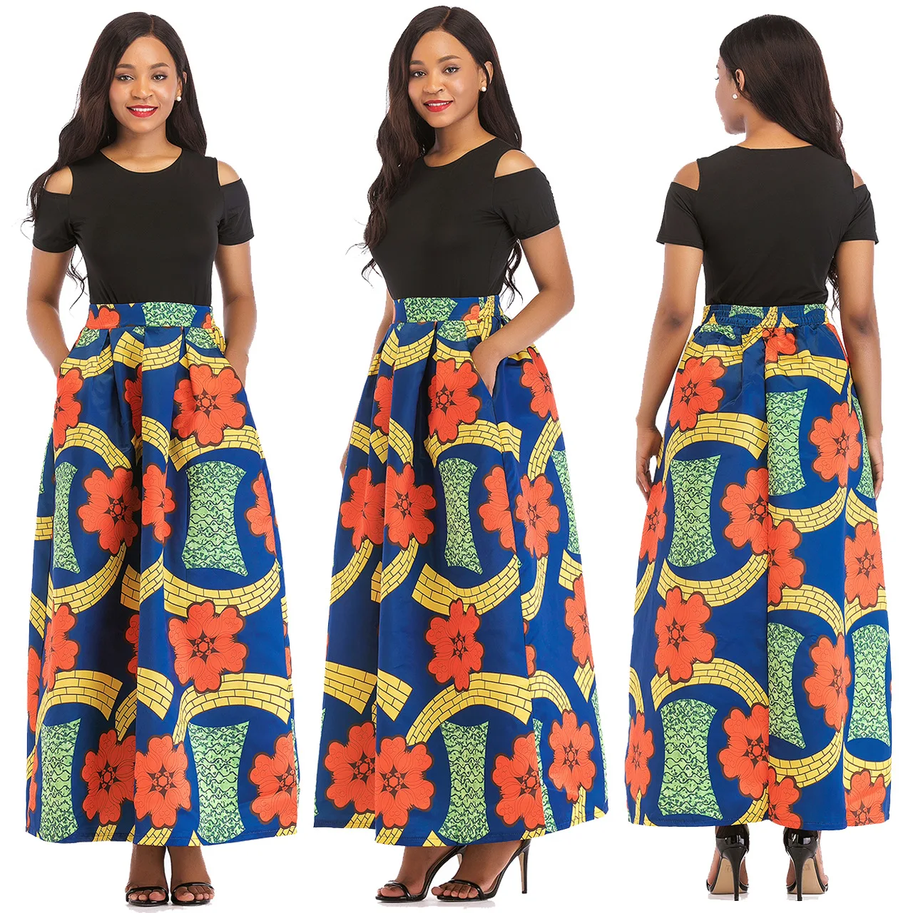 

SSEURAT Summer Women Maxi Long Skirts Black Sexy Tops Two Pieces Fashion Ladies Female Floral Skirts Black Tops Vestidos