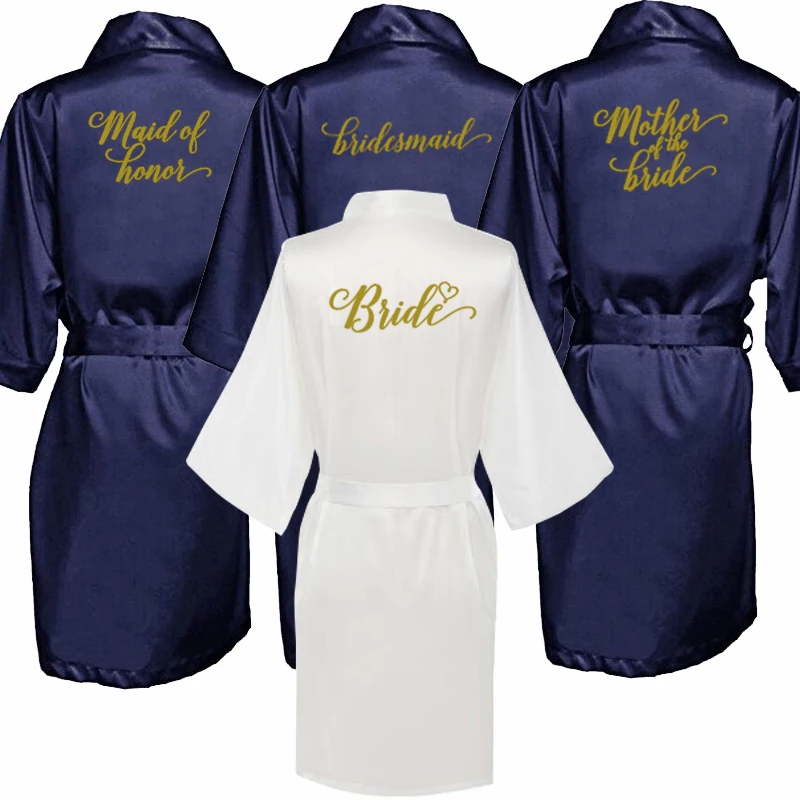 Navy blue bride robe satin robe women bridal pajamas wedding bridesmaid gift mother sister of the bride groom robes