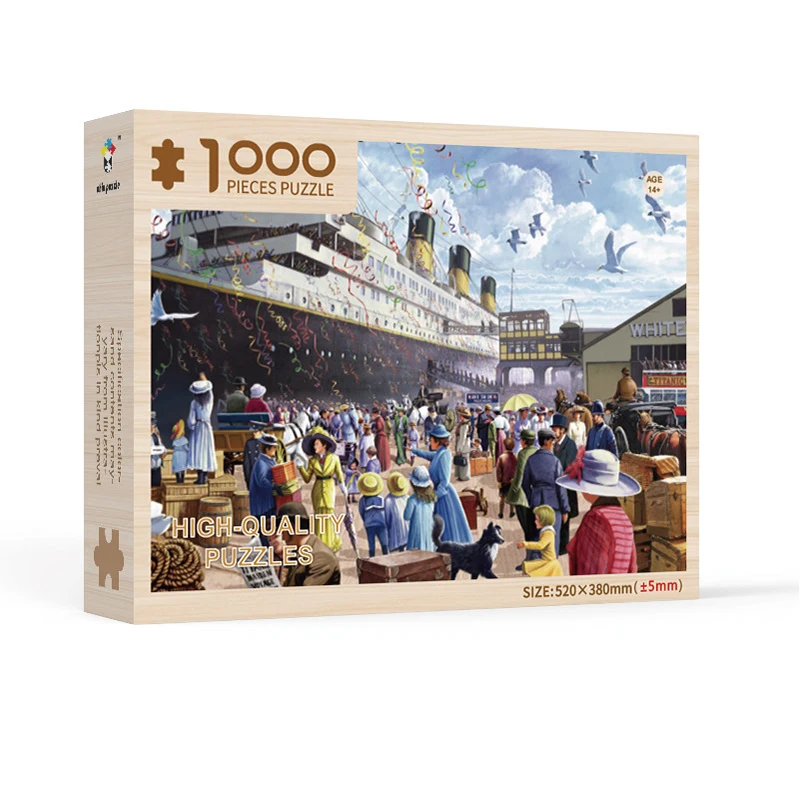

New Colorful Cruise Ship Wooden Puzzle High Quality 1000 Pieces Jigsaw Game Delicate Box Gift for Kids 52x38cm 500g Oil Painting