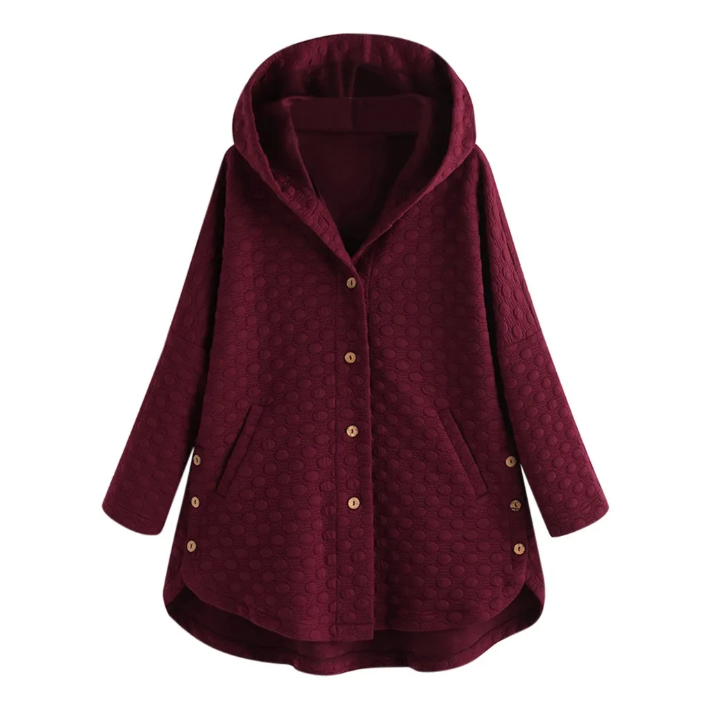 Женское винтажное пальто с капюшоном однотонное Асимметричное пуговицами и