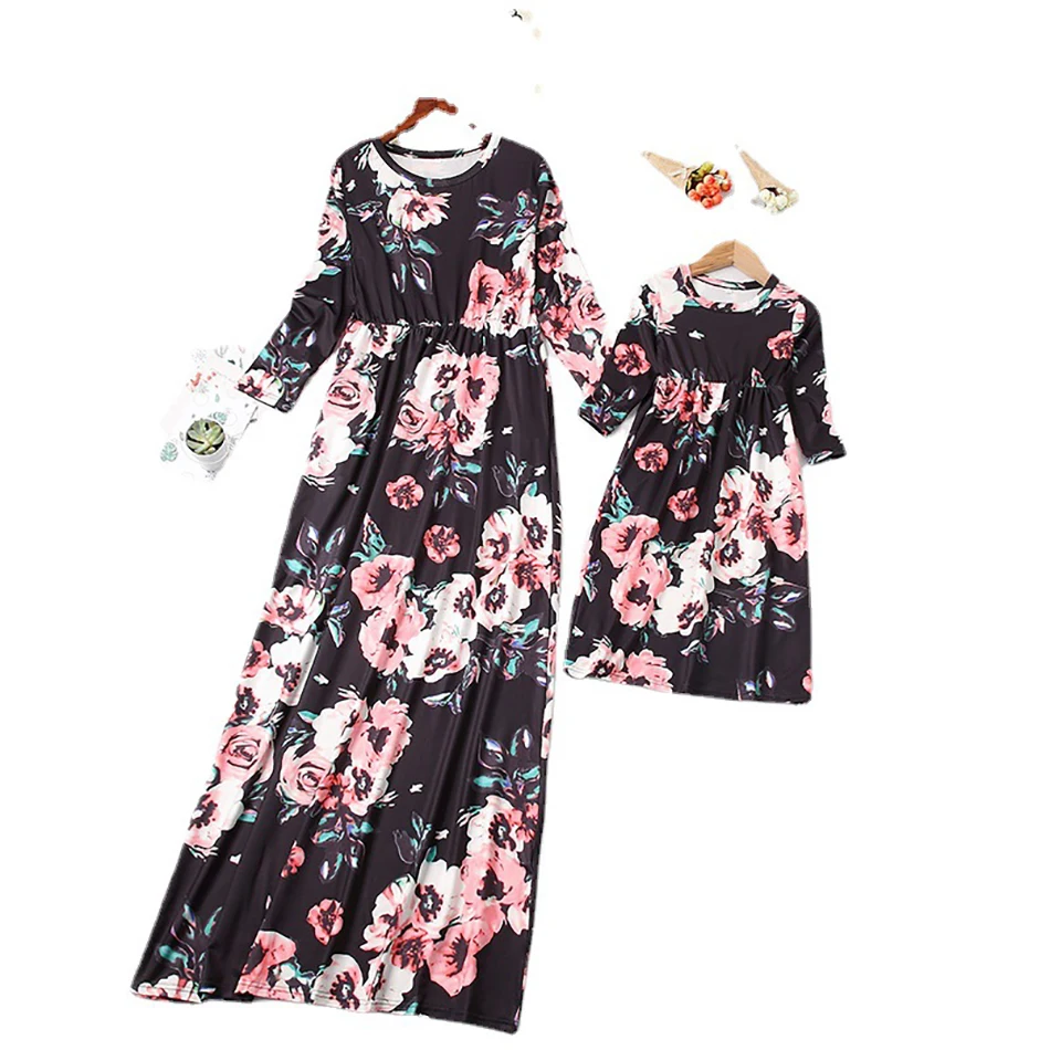 Mom and Daughter Matching Clothes Summer European American Style Mother Floral Dress Family | Мать и ребенок
