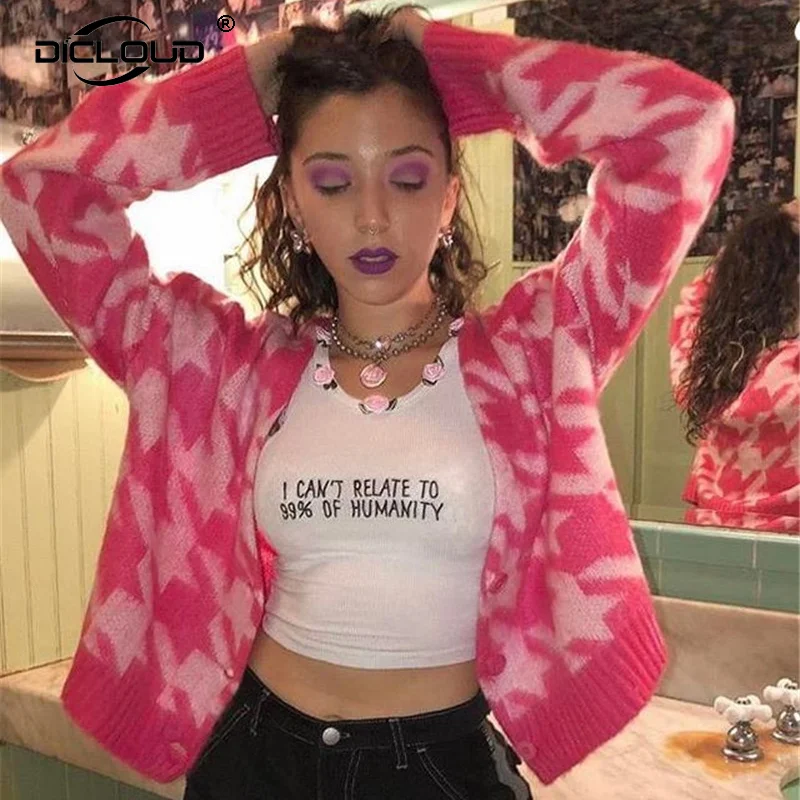 Женский Теплый вязаный кардиган в стиле Харадзюку розовая теплая Толстая кофта с