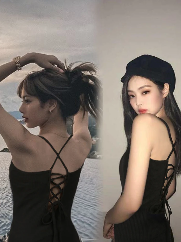 

Майка Kpop женская летняя, черная, облегающая, короткая