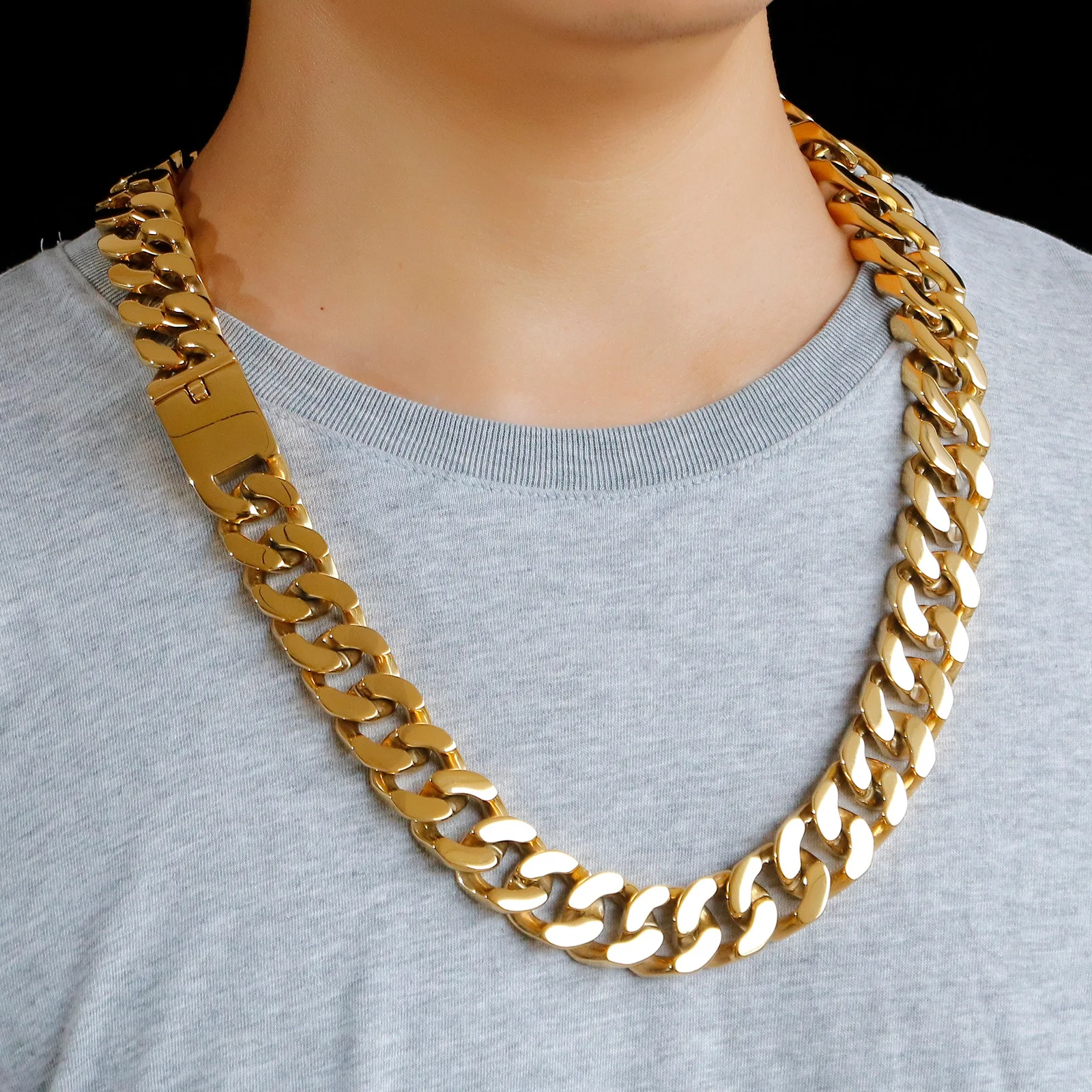 Негабаритное кубинское Золотое ожерелье из титановой стали хип-хоп Кубинский