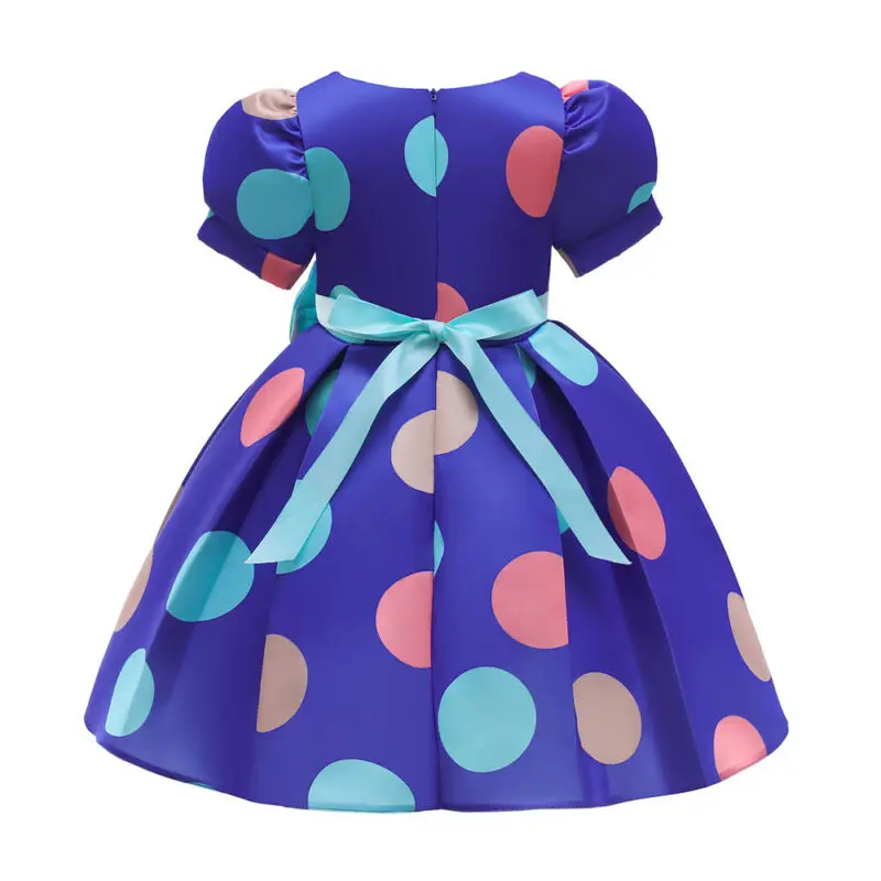 

Girls Princess Bow-knot Polka Dot Swing Dress Kids Party Short Sleeve Dresses