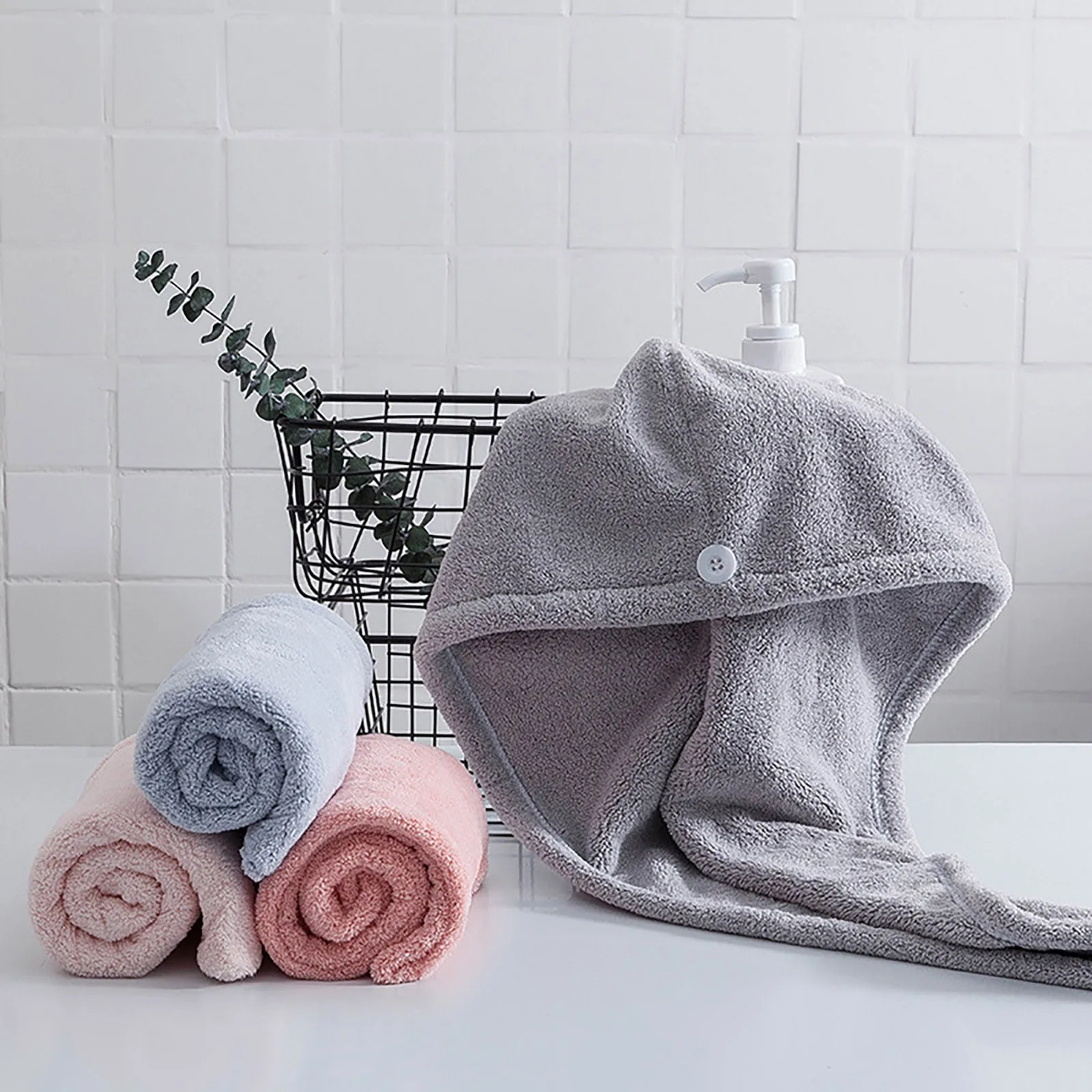 

Dry Hair Towel And Dry Cap Quick-drying Hair Towel For Long Hair Shower Cap Soft Hair Wrap Bath Towel Bathroom Accessories