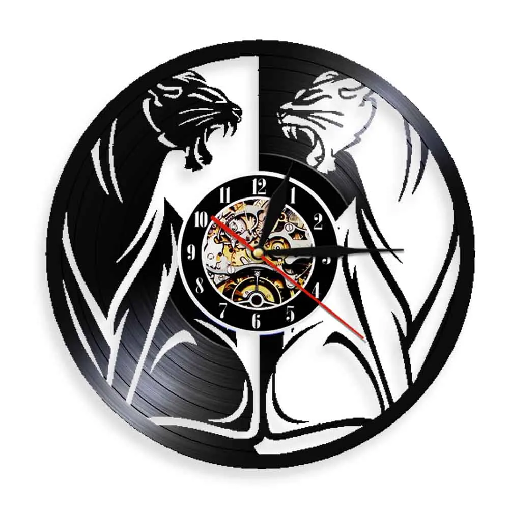 Black Panther Night Light African Wildlife Nursery Animal Silhouette Vinyl Record Wall Clock Non-Ticking Gift For Animal Lovers