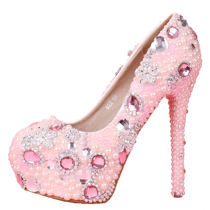 2019 г. Весенне-осенние свадебные туфли с розовыми жемчужинами и цветами женская