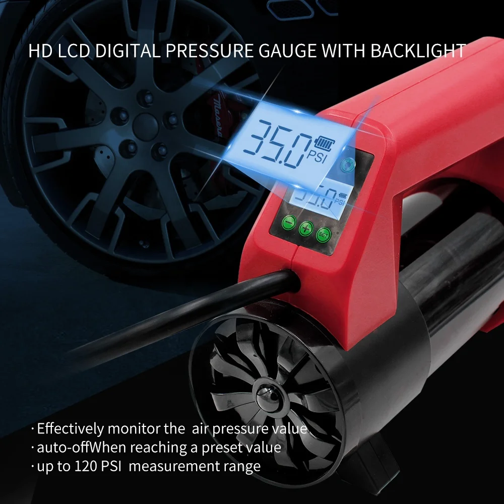 Satılık Hiç Kimse Sıcak Satış Taşınabilir Dijital 12v çift Silindirli Hava Kompresörü Araba Bisiklet Lastiği Lastik Pompası şişirme/deflatör Ile LED ışık