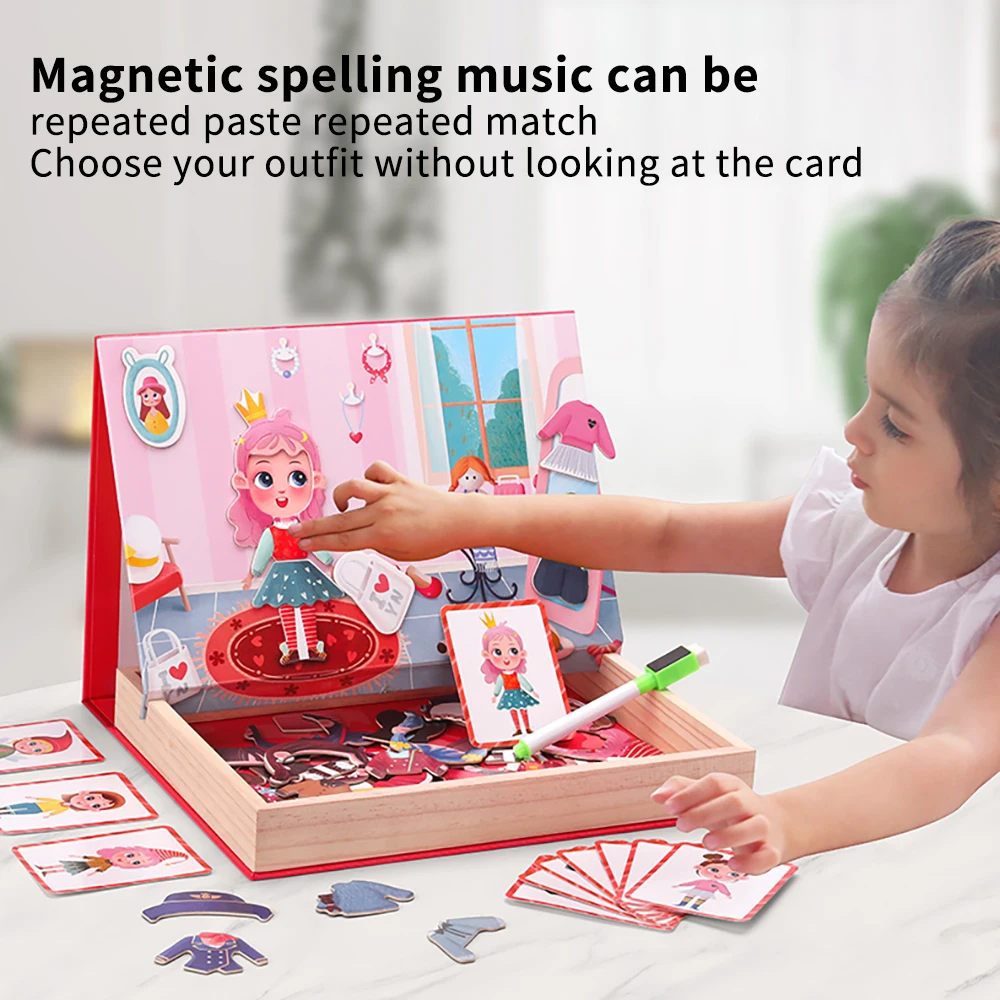 

Montessori Wooden Toys Children DIY Dress Up Puzzle Toy Educational Multi-Functional Magnetic Double-Sided Puzzle Cartoon Toy