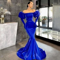 modern royal blue mermaid evening dress off the shoulder puff cap sleeves pageant gowns long evening gowns vestidos formales