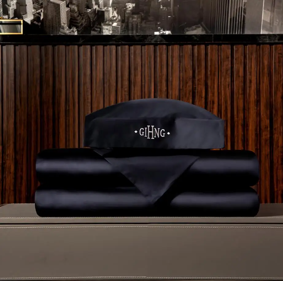 Темно-синие мягкий Египетский хлопок Постельное белье King Queen рисунок из