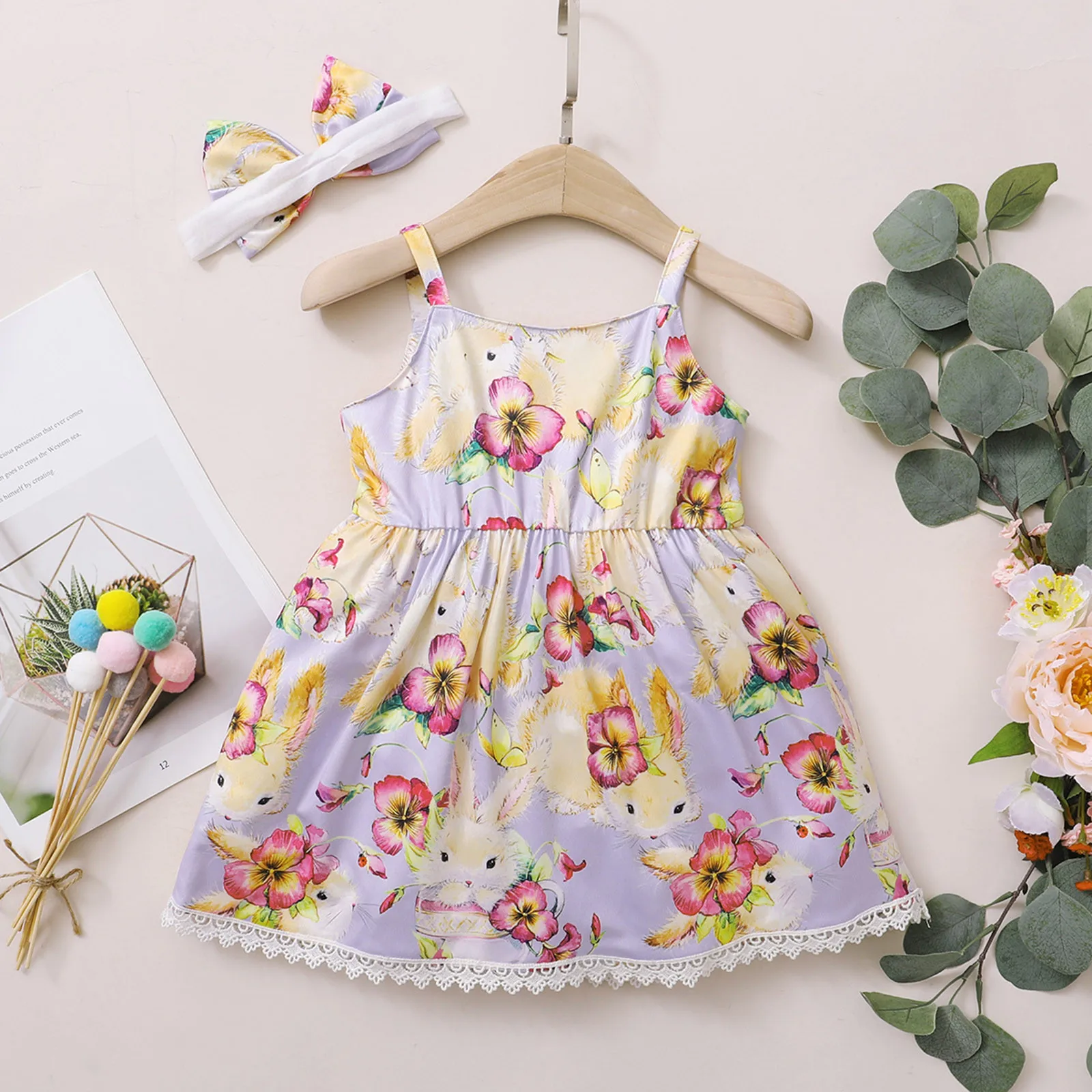 

Toddler Baby Girls Easter Cartoon Rabbit Printed Suspender Princess Dress Summer Baby Girl Dress Vestidos