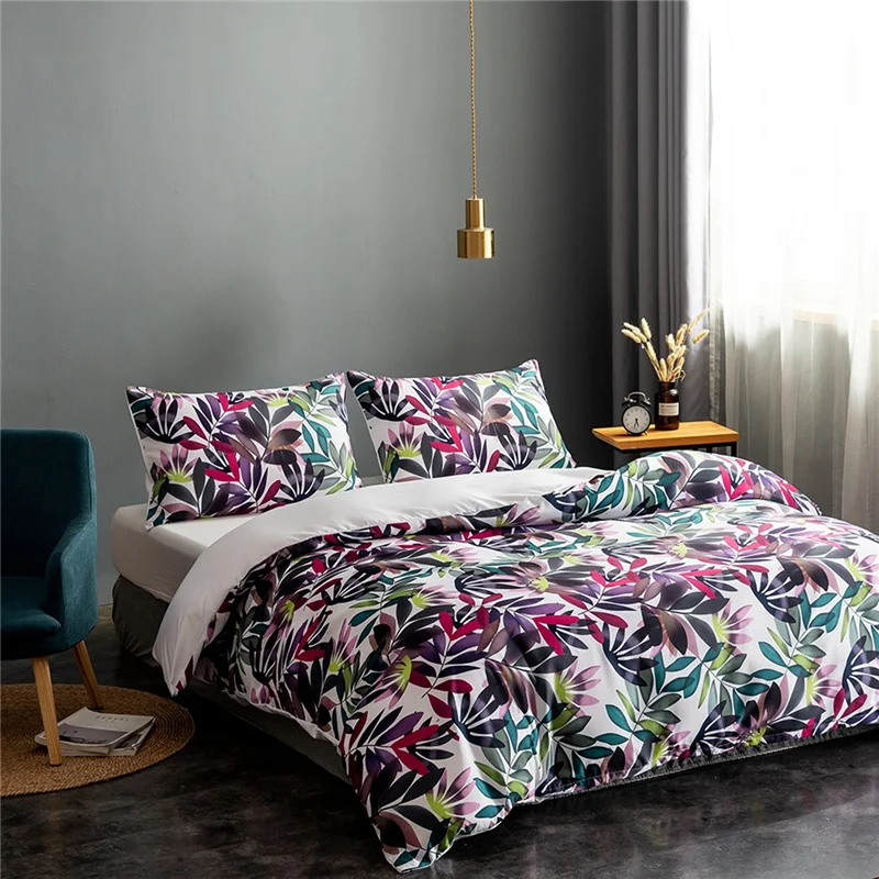 

Luxury Leaf Printed Bedding Set Single Double Twin Full Queen King Size Duvet Cover Set For Boys Girl Adult Bed Linen Bedclothes