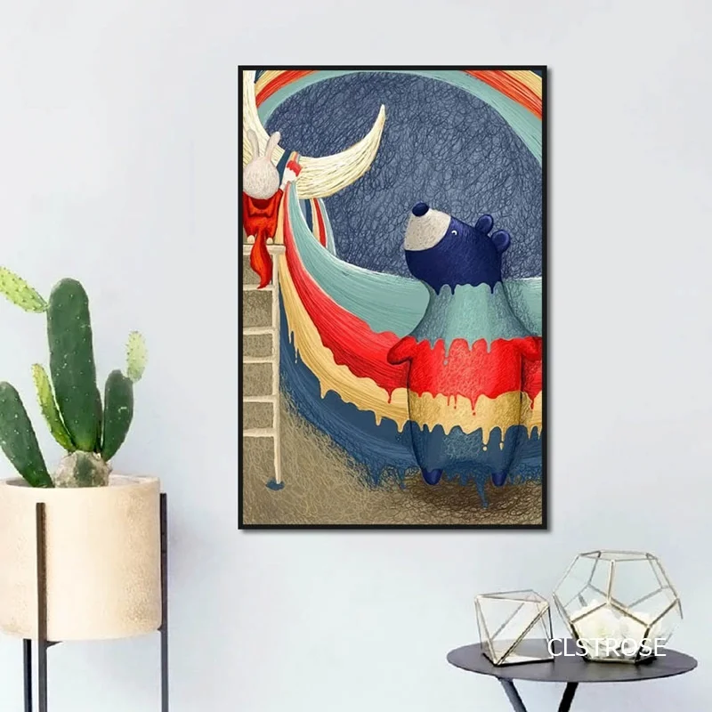 

Nordic Cartoon Animal Posters Art Watercolor Canvas Pictures For Living Room Bedroom Home simple Decorative Painting Unframed
