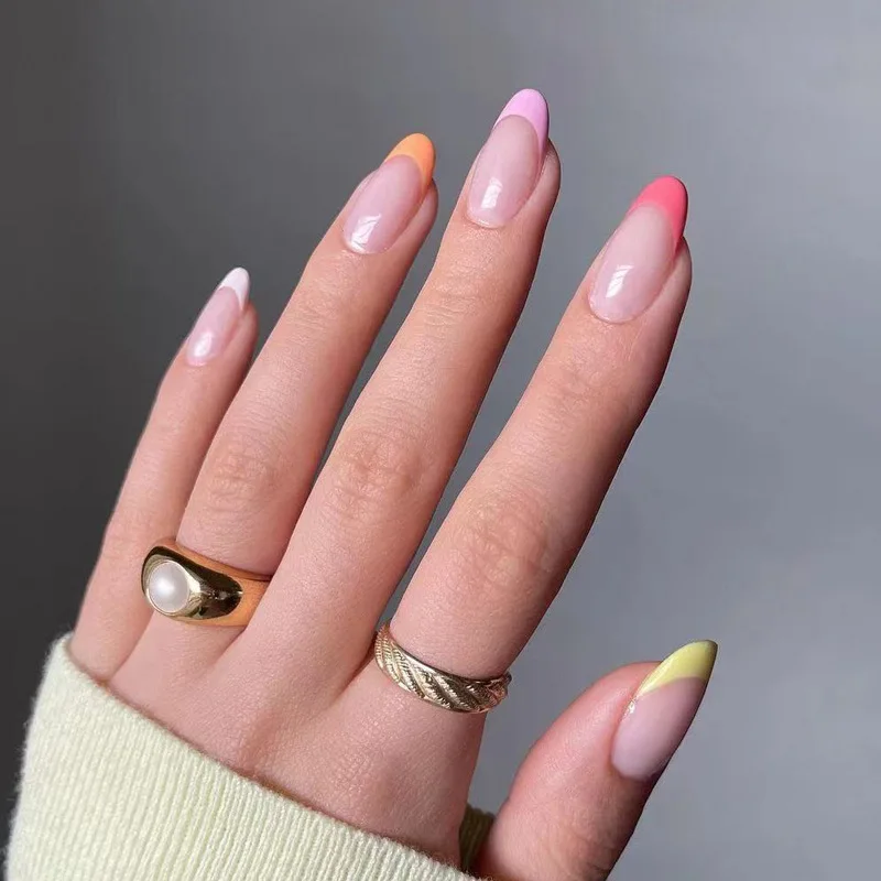 

JP1347 Short French Oval Fake Nails Set Press on Faux Ongles