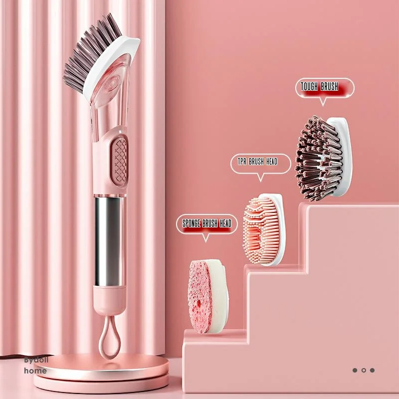 

Three-in-one Decontamination Pot Washing Brush Set, Press Automatic Liquid Out Pot Cleaning Brush, Multi-function