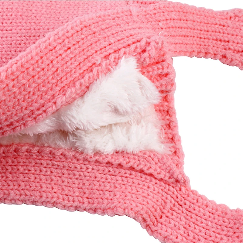 Вязаная зимняя детская шапка с помпоном хлопковая вязаная со шнуровкой для детей