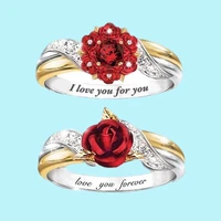 red rose flower rings for women love you forever ring i love you for you ring zirconia flower wedding ring love promise ring