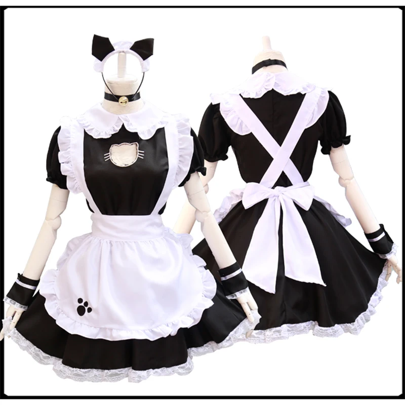 

Preto bonito gato lolita maid vestido trajes cosplay terno para meninas mulher empregada festa trajes palco