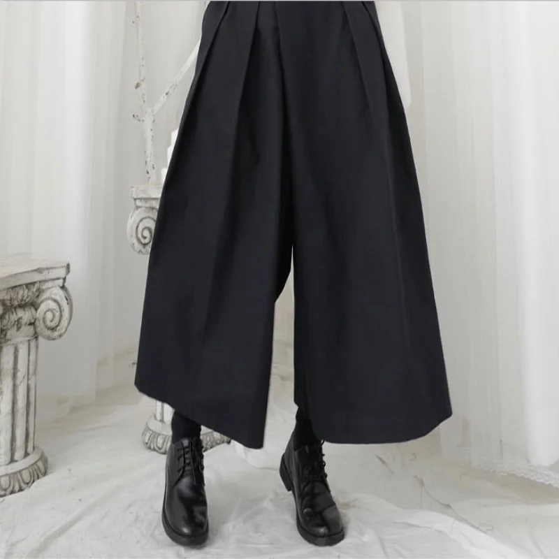Ladies Casual Pants Spring And Autumn New Black High Waist Slim Irregular Super Loose Design Wide Leg Trouser Skirt