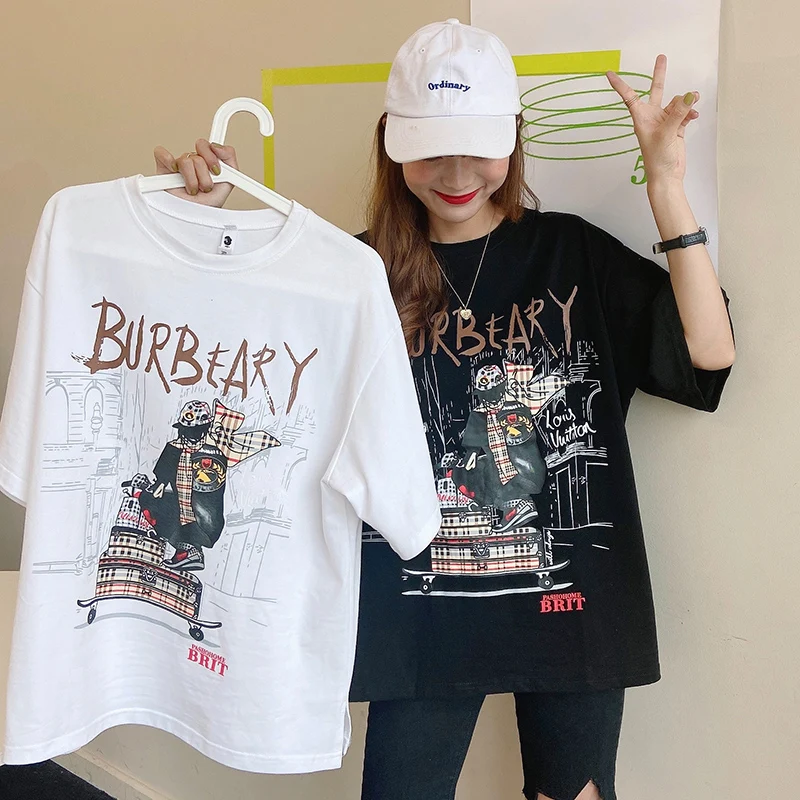 Футболка женская с коротким рукавом шикарная свободная универсальная простая в