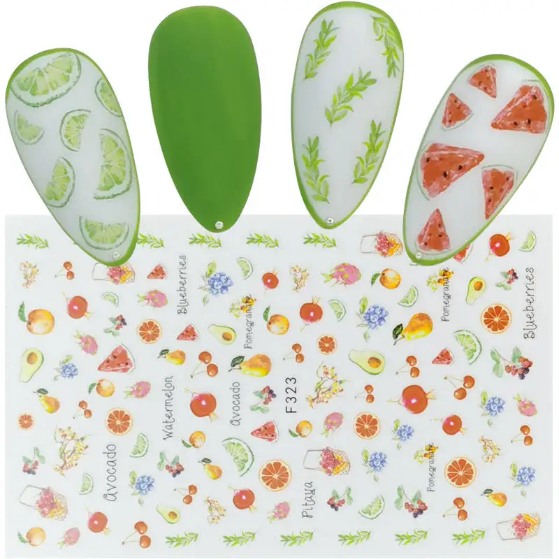 

3D Nail Sticker Adhesive Wraps Fruit Nail Art Sliders Decals Leaf Banana Watermelon Cherries Flower Manicure Decoration