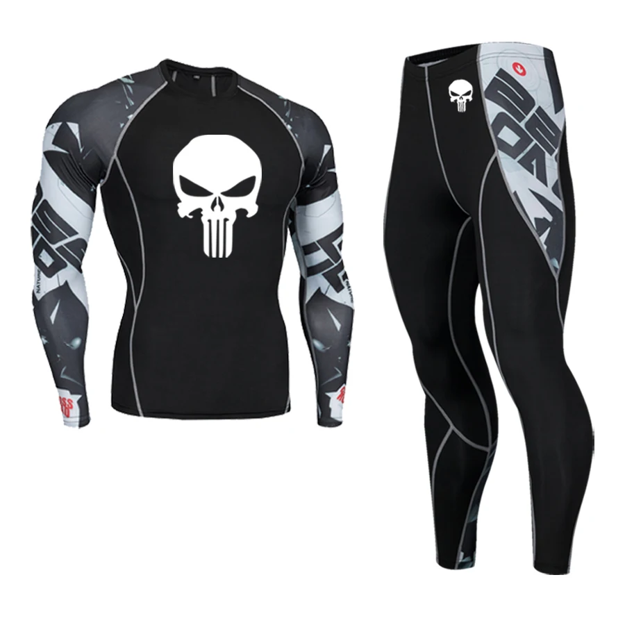 Мужской компрессионный костюм быстросохнущий длинная рубашка тренировочный для