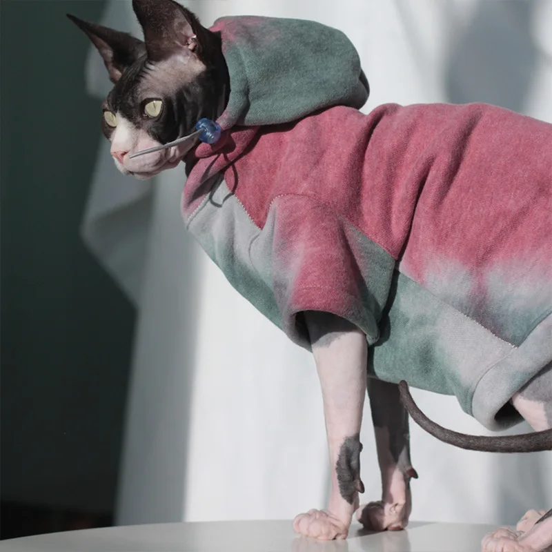 

DUOMASUMI Sphynx Costume Devon Rex Clothing Autumn Winter Fleece-lined Warm Cats Jacket For Cat Hoodie Hairless Cat Clothes