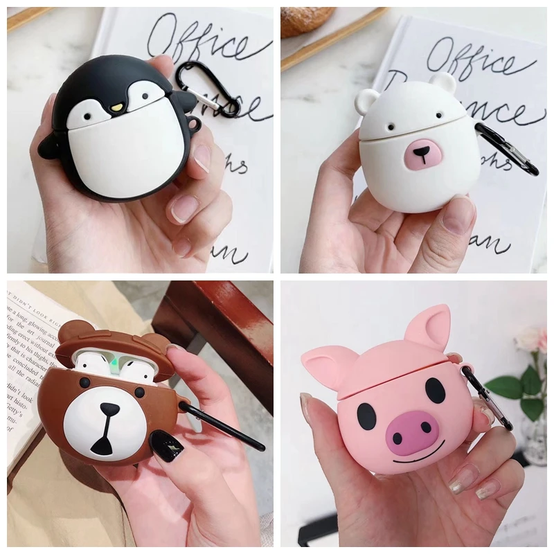 Чехол для AirPods с мультяшным рисунком, чехол для наушников для Apple Airpods 2, чехол для зарядки, защитные аксессуары, крючок карабина